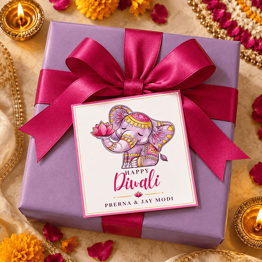 Happy Diwali Gift Tags/Gift Stickers - Ganesha in Bloom Design
