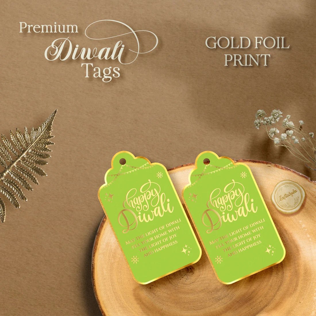 Happy Diwali Gold Foil Gift Tags - Ethereal Green - Chatterbox Labels - Gift Tags