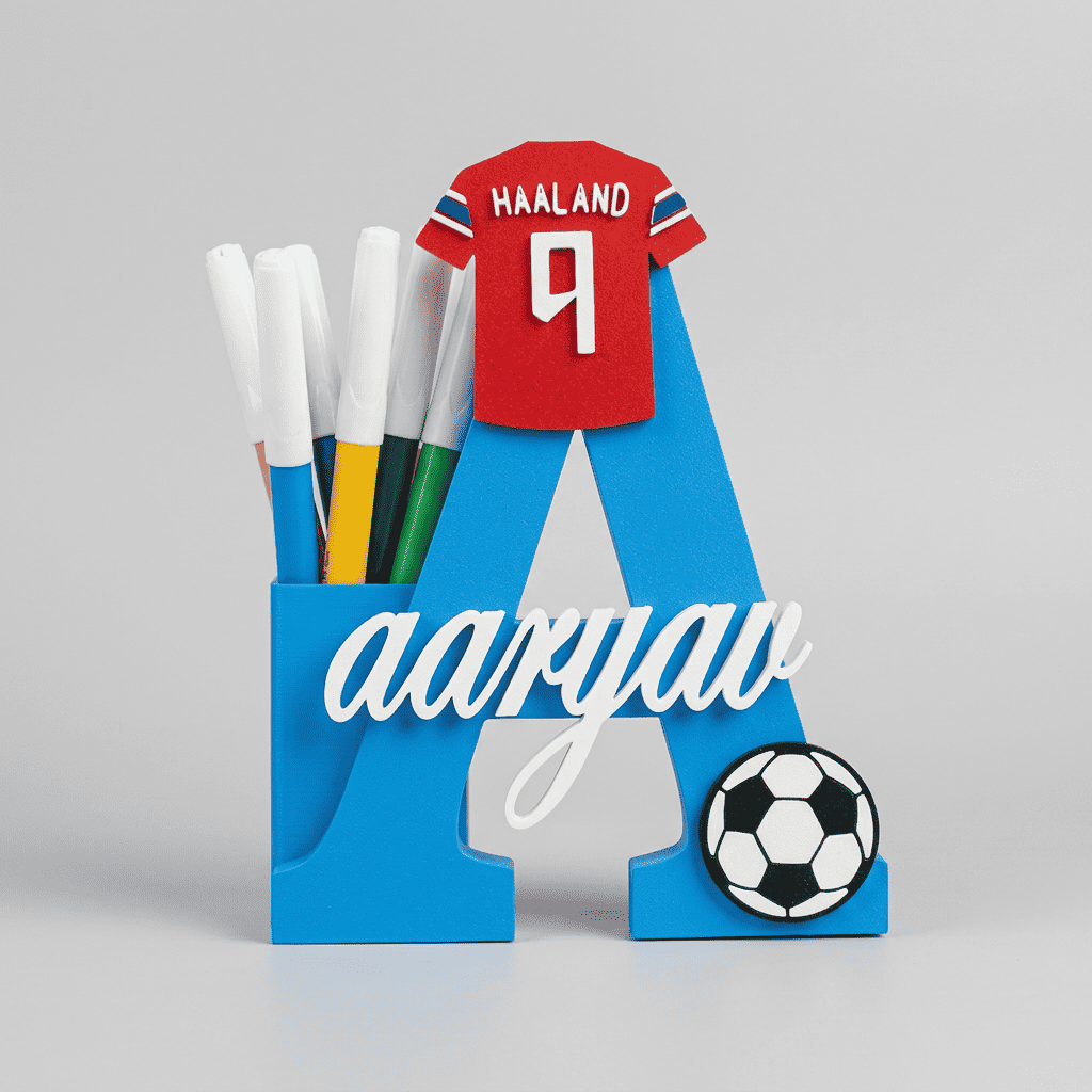Haaland Football Theme Personalised Name Stand & Pen Holder