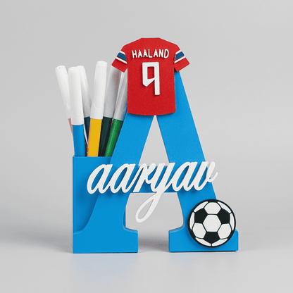Haaland Football Theme Personalised Name Stand & Pen Holder
