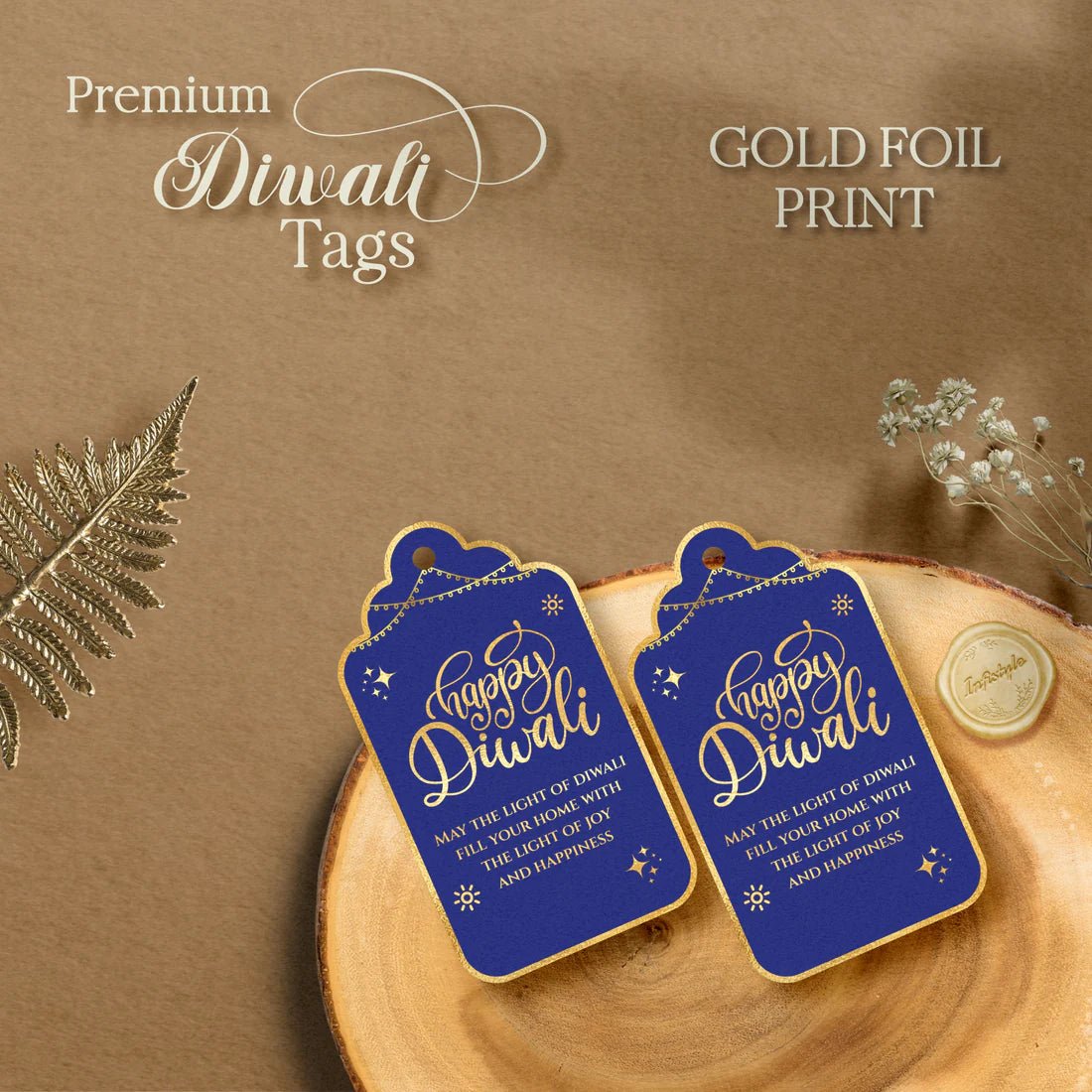 Happy Diwali Gold Foil Gift Tags - Royal Blue - Chatterbox Labels - Gift Tags