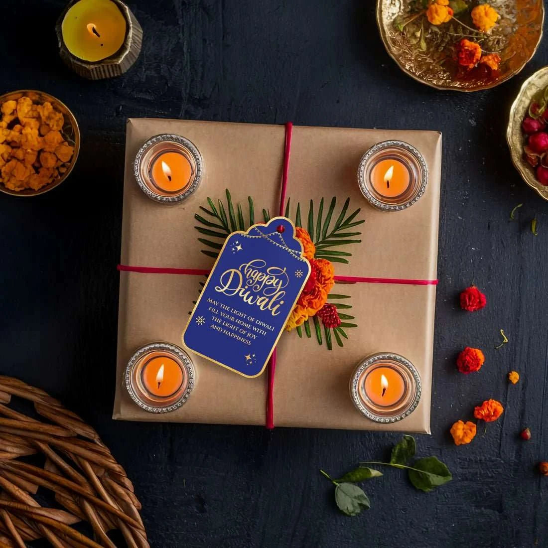 Happy Diwali Gold Foil Gift Tags - Royal Blue - Chatterbox Labels - Gift Tags