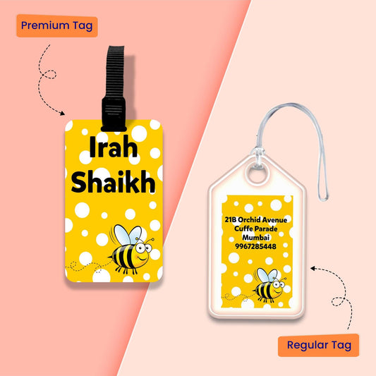 Personalized Bag Tags for Kids - Set of 5 - Honey Bee Design - Chatterbox Labels - Bag Tags