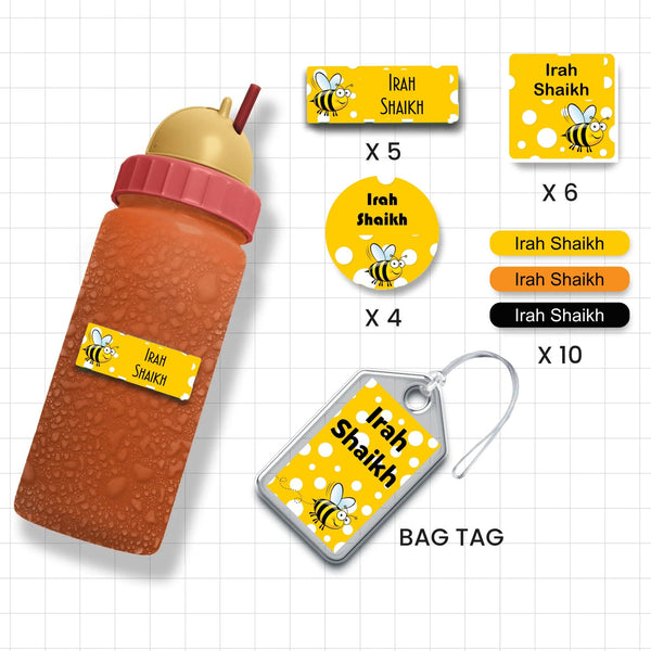 Assorted Shapes Waterproof Labels - Honey Bee Theme - Chatterbox Labels-Personalised Waterproof Stickers - Opaque