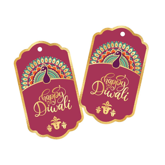 Happy Diwali Gold Foil Gift Tags - Royal Peacock Tags - Brown - Chatterbox Labels - Gift Tags