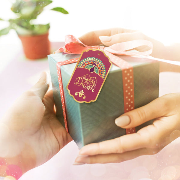 Happy Diwali Gold Foil Gift Tags - Royal Peacock Tags - Brown - Chatterbox Labels - Gift Tags