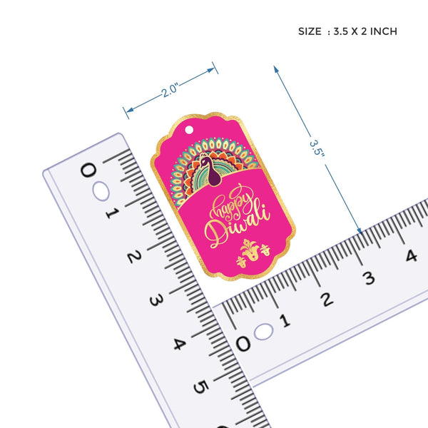 Happy Diwali Gold Foil Gift Tags - Royal Peacock Tags - Fuchsia Pink - Chatterbox Labels - Gift Tags