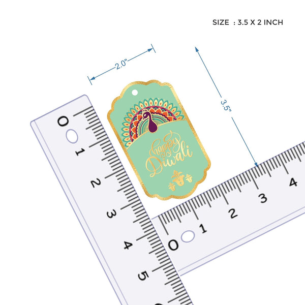 Happy Diwali Gold Foil Gift Tags - Royal Peacock Tags - Pistachio - Chatterbox Labels - Gift Tags