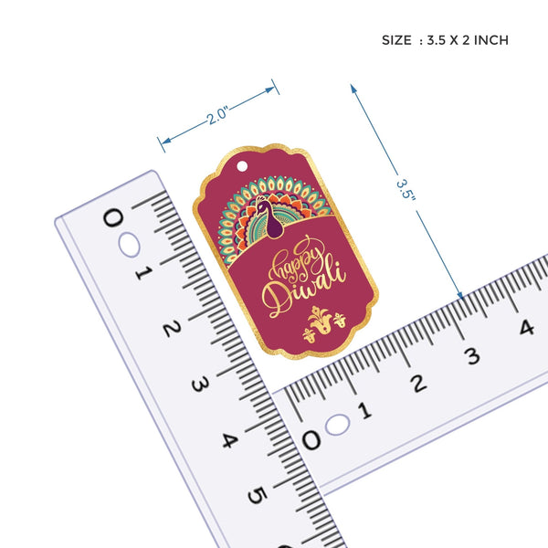 Happy Diwali Gold Foil Gift Tags - Royal Peacock Tags - Brown - Chatterbox Labels - Gift Tags
