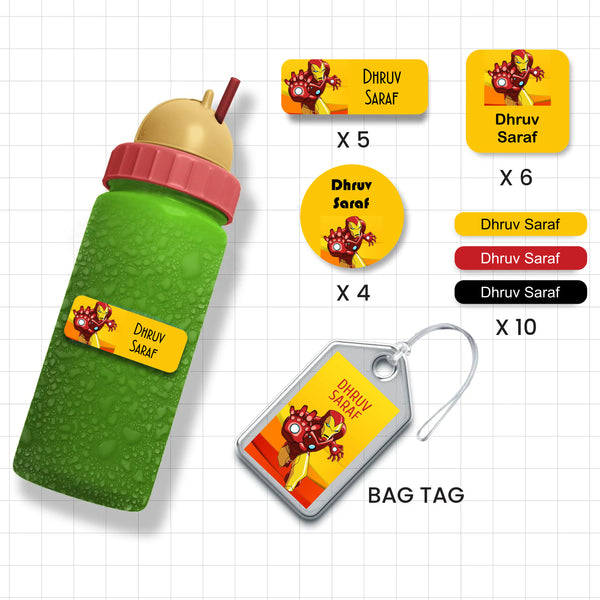Assorted Shapes Waterproof Labels - Iron Man Theme