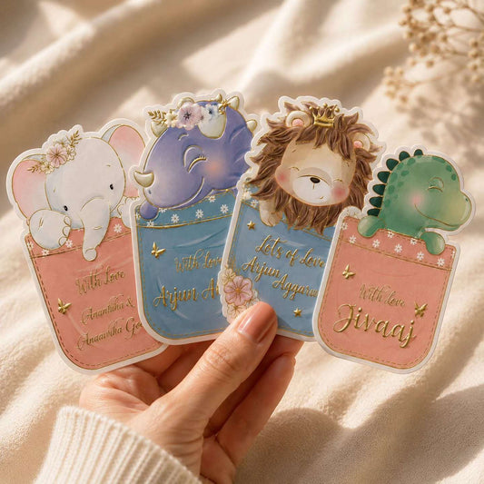 Gold Embossed Animal Shape Assorted Gift Tags for Kids