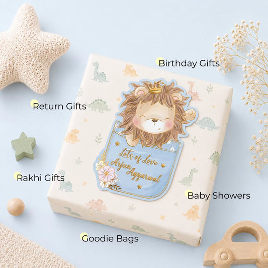 Custom shape Gold Embossed Gift Tags for Kids- Lion Design
