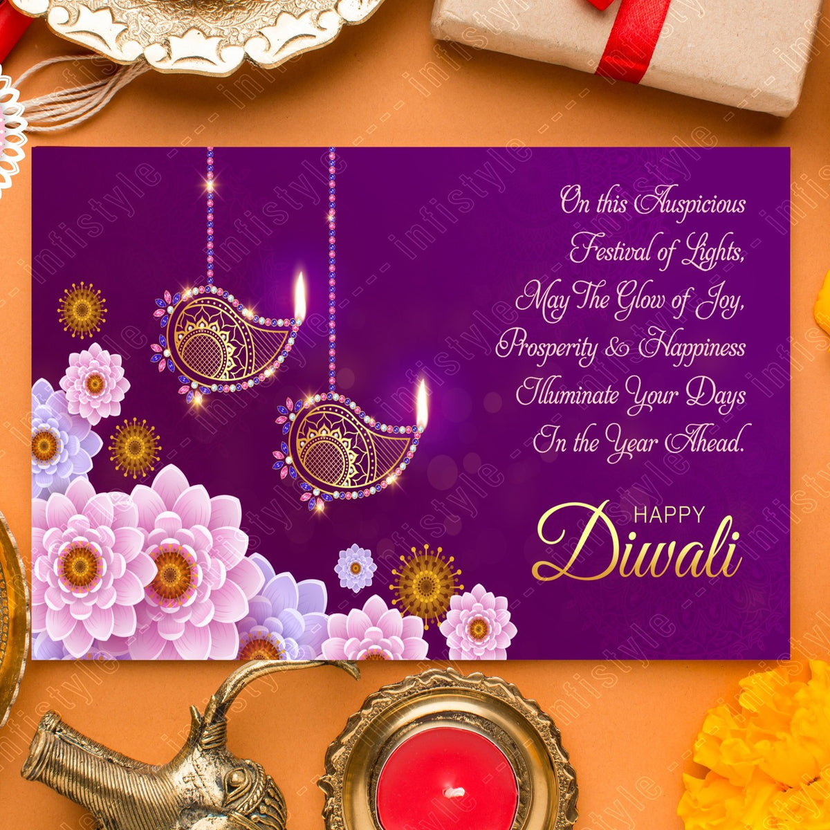 Diwali Glow Greeting Cards with Envelopes – Set of 10