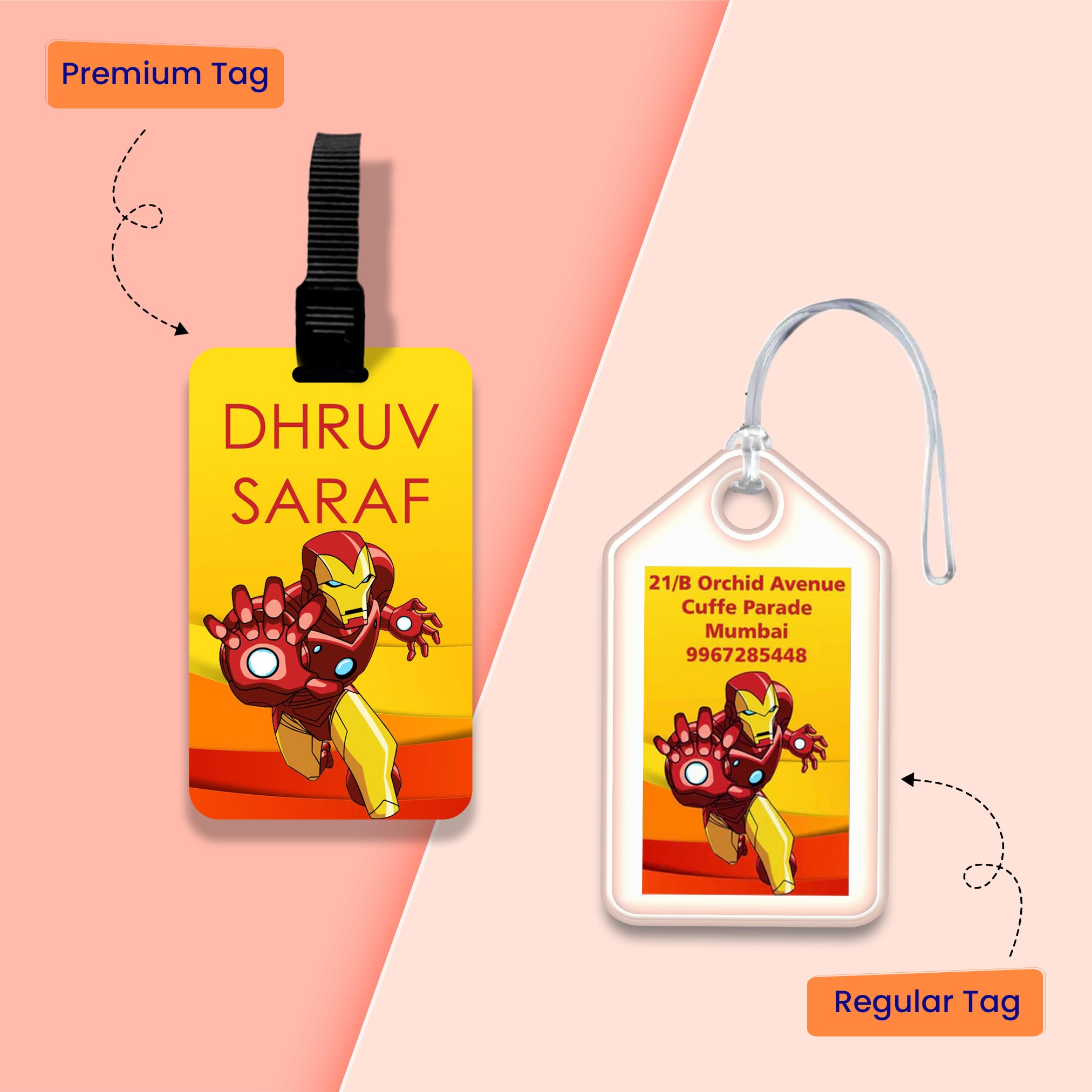 Personalized Bag Tags for Kids - Set of 5 - Iron Man Design