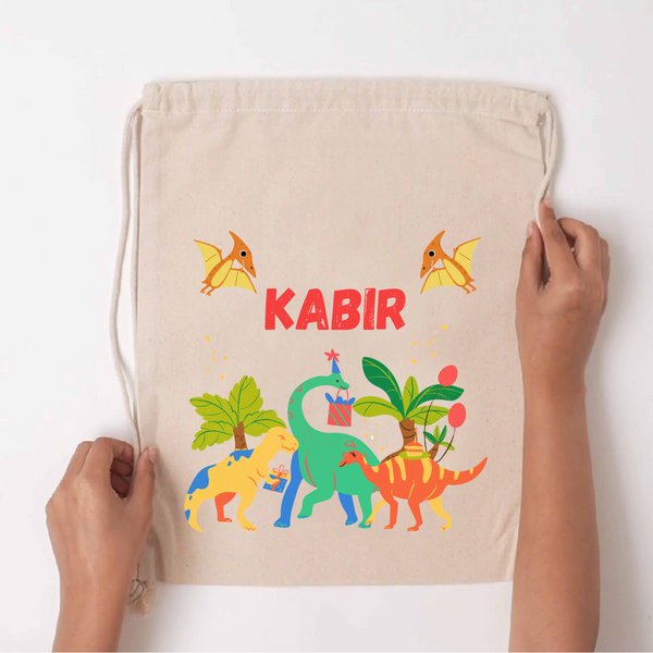 Custom Drawstring Bag - Jurassic Joyride Chatterbox Labels