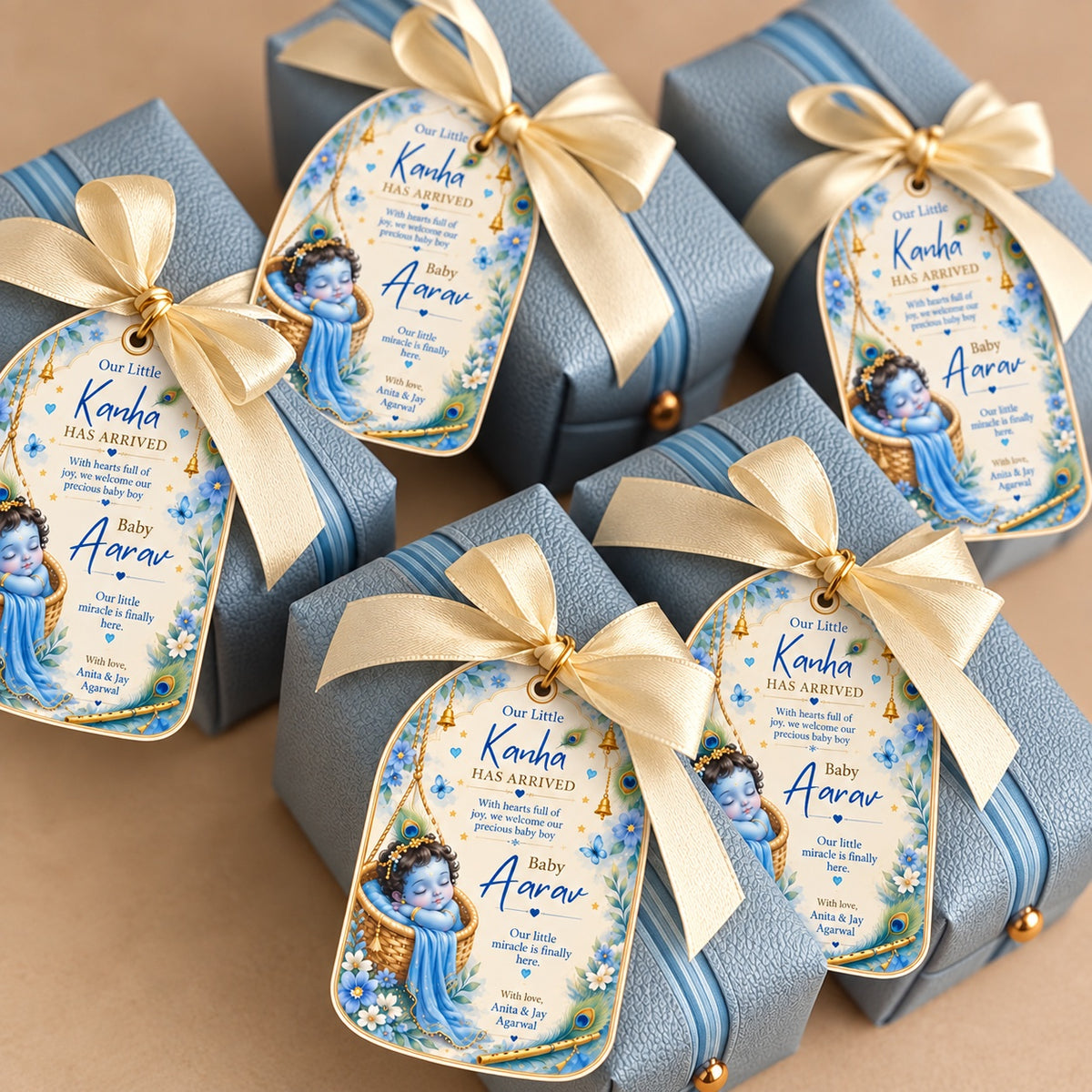 Baby Shower & Birth Announcement Gift Tags in Kanha's arrival Design