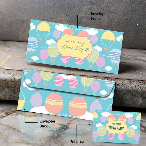 Personalised Money Envelopes - Kiddie Hot Air Balloon Theme - Set of 20