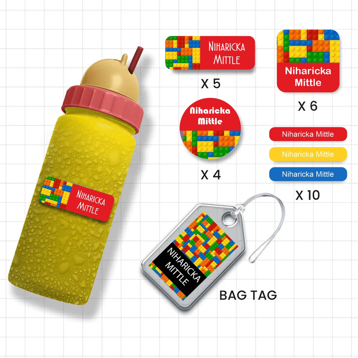 Assorted Shapes Waterproof Labels - Lego Theme - Chatterbox Labels-Personalised Waterproof Stickers - Opaque
