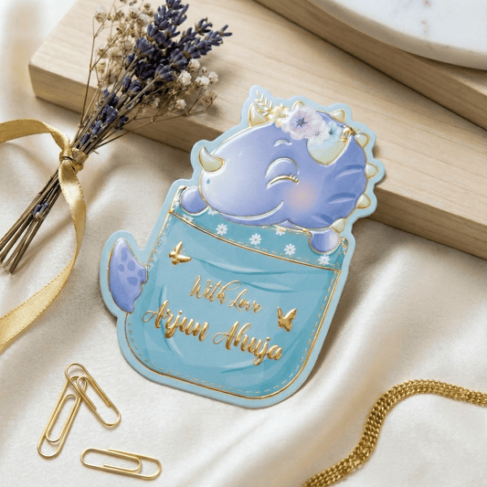 Custom shape Gold Embossed Gift Tags for Kids - Dino Design - Chatterbox Labels - 