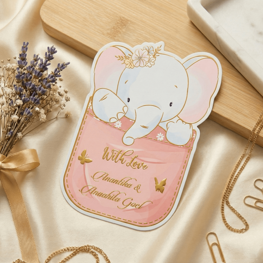 Custom shape Gold Embossed Gift Tags for Kids - Elephant Design - Chatterbox Labels - 