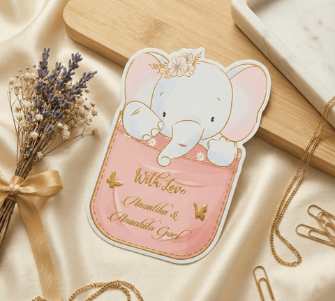 Custom shape Gold Embossed Gift Tags for Kids - Elephant Design - Chatterbox Labels - 