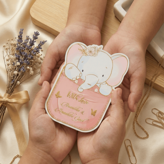 Custom shape Gold Embossed Gift Tags for Kids - Elephant Design - Chatterbox Labels - 