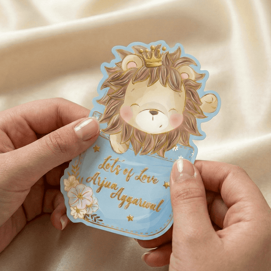 Custom shape Gold Embossed Gift Tags for Kids - Lion Design - Chatterbox Labels - 