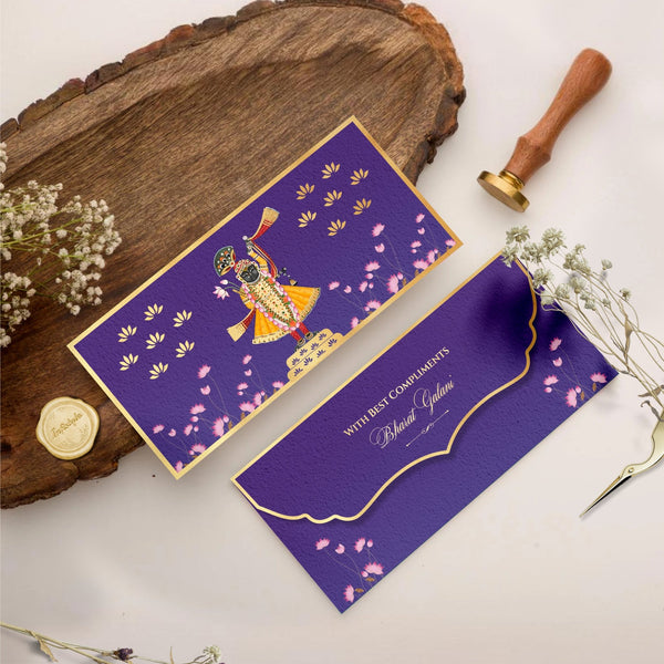 Luxe Gold Foil Money Envelopes - Shreenathji Lotus Motif - Chatterbox Labels - Luxe Envelopes