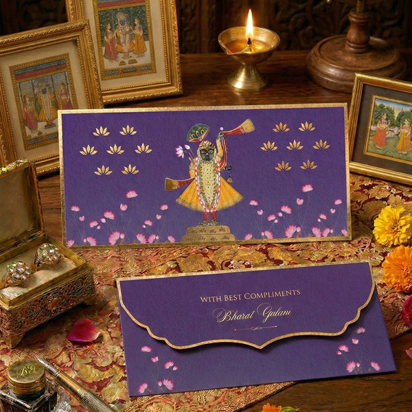 Luxe Gold Foil Money Envelopes - Shreenathji Lotus Motif - Chatterbox Labels - Luxe Envelopes