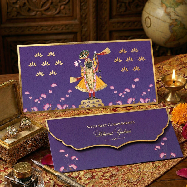 Luxe Gold Foil Money Envelopes - Shreenathji Lotus Motif - Chatterbox Labels - Luxe Envelopes