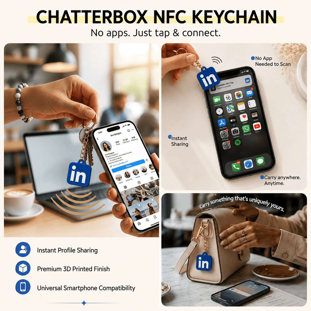 Custom 3D Printed NFC LinkedIn Keychain - Chatterbox Labels-Keychain