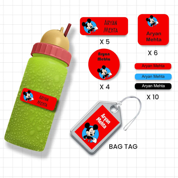 Assorted Shapes Waterproof Labels - Mickey Mouse Theme - Chatterbox Labels - Personalised Waterproof Stickers - Opaque