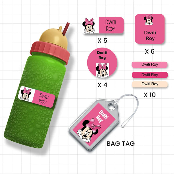 Assorted Shapes Waterproof Labels - Minnie Mouse Theme - Chatterbox Labels - Personalised Waterproof Stickers - Opaque