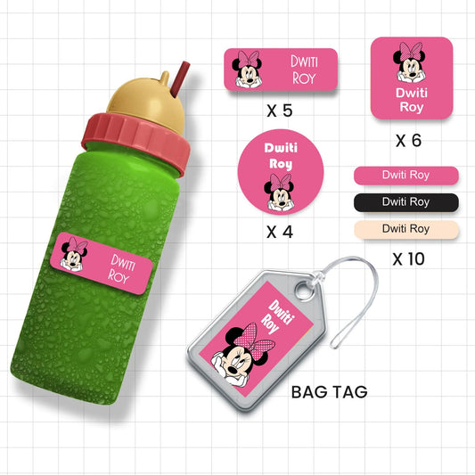 Assorted Shapes Waterproof Labels - Minnie Mouse Theme - Chatterbox Labels-Personalised Waterproof Stickers - Opaque