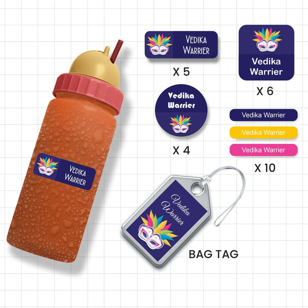 Assorted Shapes Waterproof Labels - Masquerade Theme - Chatterbox Labels-Personalised Waterproof Stickers - Opaque