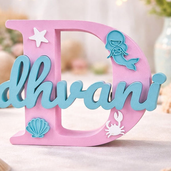 Mermaid Theme Personalised 3D Printed Name Stand - Chatterbox Labels-3D Printed Gifts