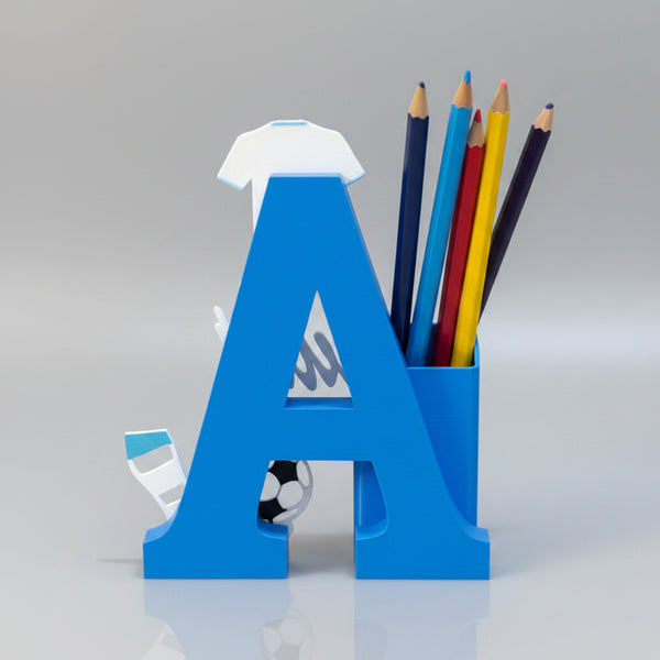 Personalised Name Stand & Pen Holder Football Messi Theme