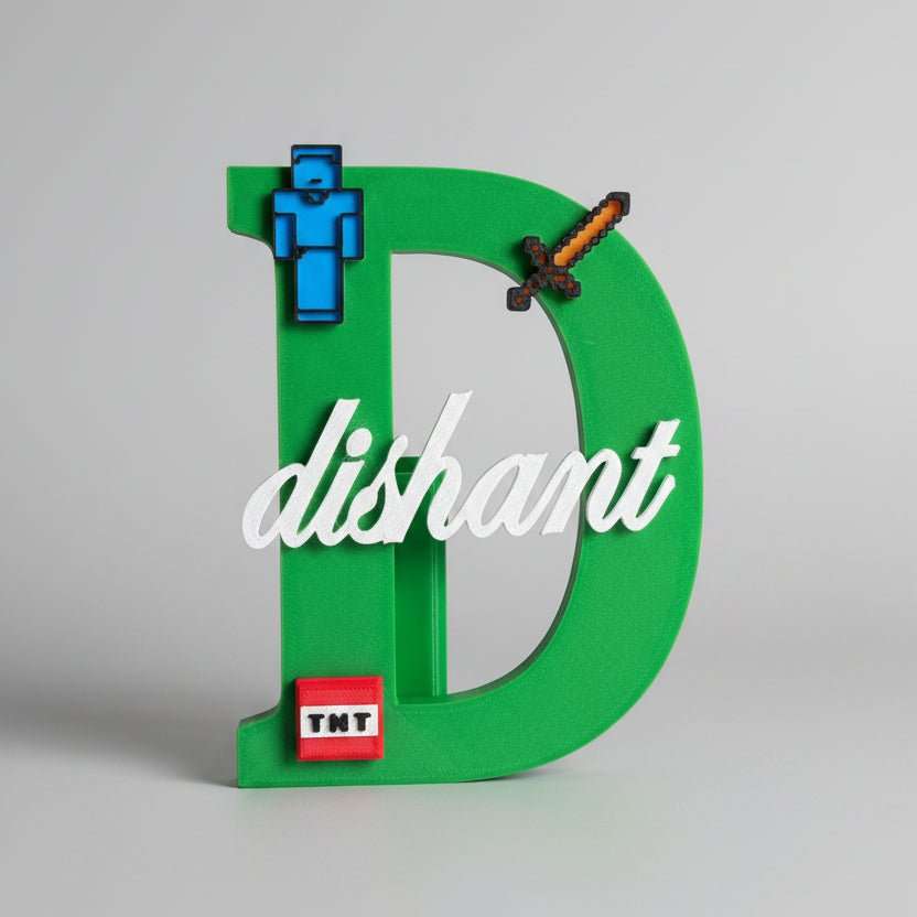 Personalised Name Stand & Pen Holder Minecraft Theme - Chatterbox Labels-3D Printed Gifts