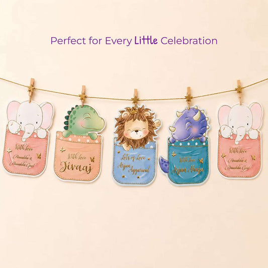 Gold Embossed Animal Shape Assorted Gift Tags for Kids