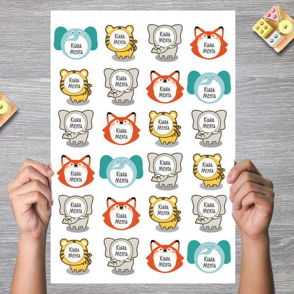 Waterproof Personalised Custom Shape Stickers - Jungle Joys - Set of 24 Assorted Set