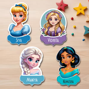 Waterproof Personalised Custom Shape Stickers - Princess Collection - Set of 24 Assorted Set