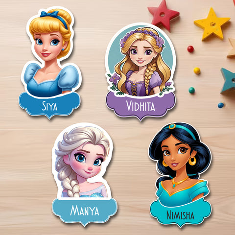 Waterproof Personalised Custom Shape Stickers - Princess Collection - Set of 24 Assorted Set
