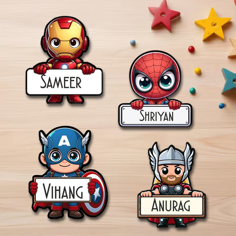 Waterproof Personalised Custom Shape Stickers -Super Hero Squad - Set of 24 Assorted Set