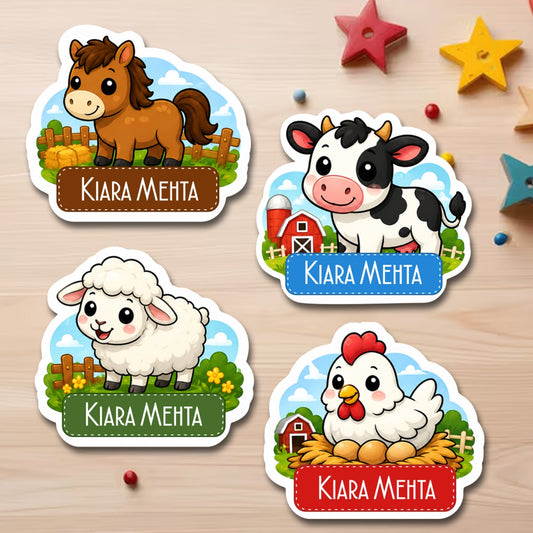 Waterproof Personalised Custom Shape Stickers - Farm Animals - Set of 24 Assorted Set - Chatterbox Labels - Design Labels & Stickers