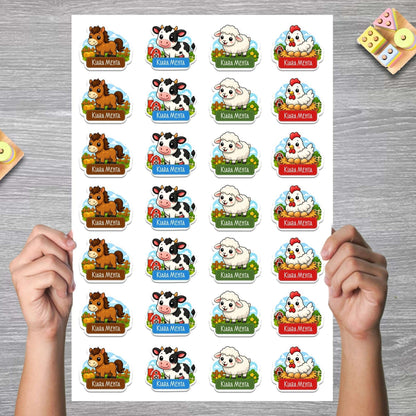 Waterproof Personalised Custom Shape Stickers - Farm Animals - Set of 24 Assorted Set - Chatterbox Labels - Design Labels & Stickers