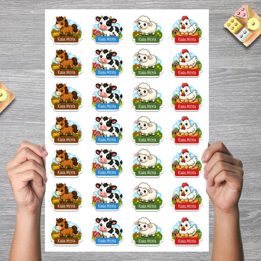 Waterproof Personalised Custom Shape Stickers - Farm Animals - Set of 24 Assorted Set - Chatterbox Labels - Design Labels & Stickers
