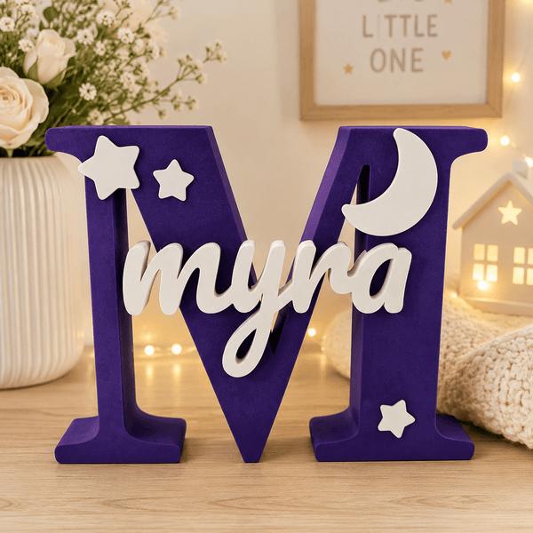 Moon & Stars Theme Personalised 3D Printed Name Stand - Chatterbox Labels-3D Printed Gifts