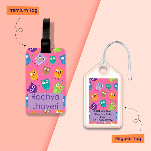 Personalized Bag Tags for Kids - Set of 5 - Multi Owl Design - Chatterbox Labels - Bag Tags