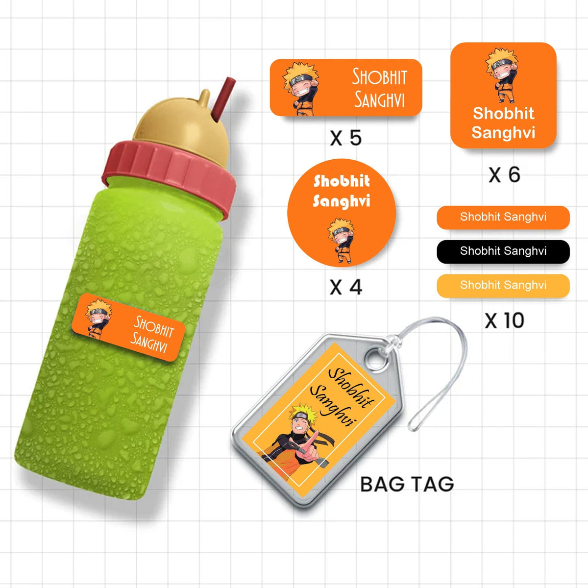 Assorted Shapes Waterproof Labels - Naruto Theme - Chatterbox Labels-Personalised Waterproof Stickers - Opaque