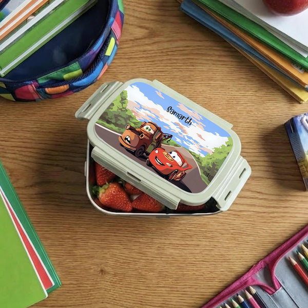 Custom Steel Snack Box & Lunch Box for Kids - Cars Design - Chatterbox Labels - Lunch Box